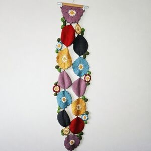 Handmade Crochet Floral Granny Square Table Runner Doily Colorful Knit